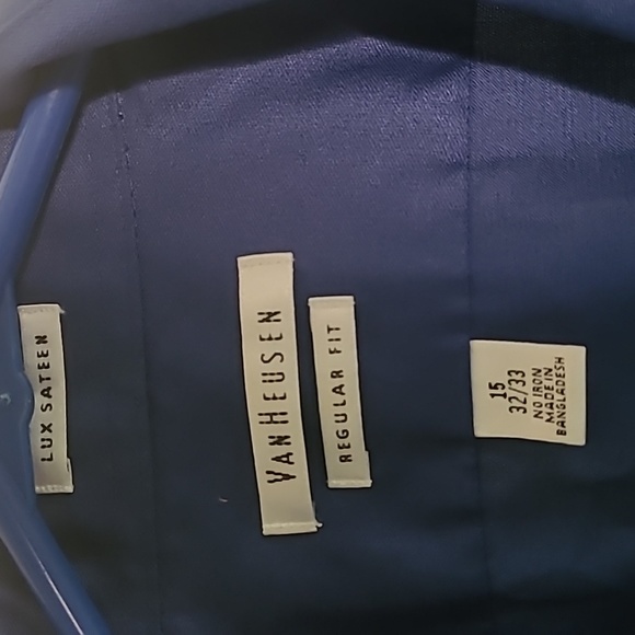 Van Heusen cobalt blue long sleeve dress button shirt Lux Sateen Men 32/33 - Picture 2 of 4